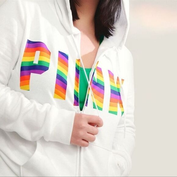 Victorias Secret Pink Perfect Hoodie Full Zip XL & Campus Pants Rainbow Logo XXL - Picture 10 of 10